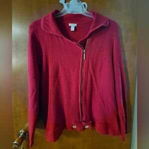 Chico Size 3 Red Knit Sweater Asymmetrical Gold Zipper